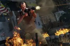 Grand Theft Auto 5 - Trevor firing submachine gun