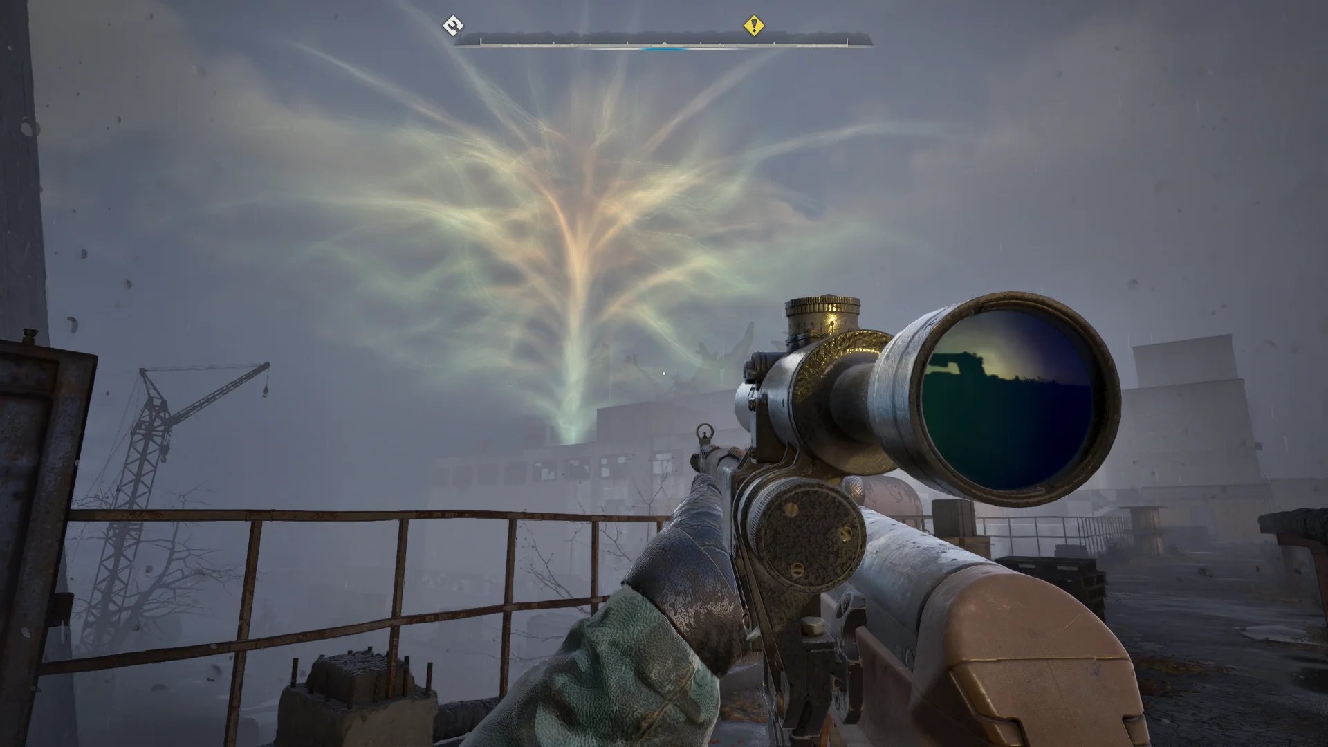 Looking out at the Flare, a giant tree-like anomaly, at the CNPP in STALKER 2: Cost of Hope.