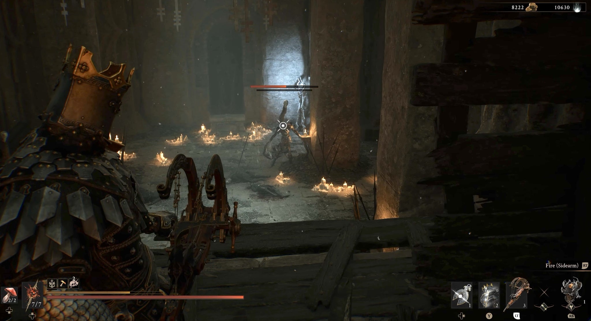 Mortal Shell 2's Eredrim seeing using the Salvaged Trebuchaxe sidearm against an enemy with an elongated neck.