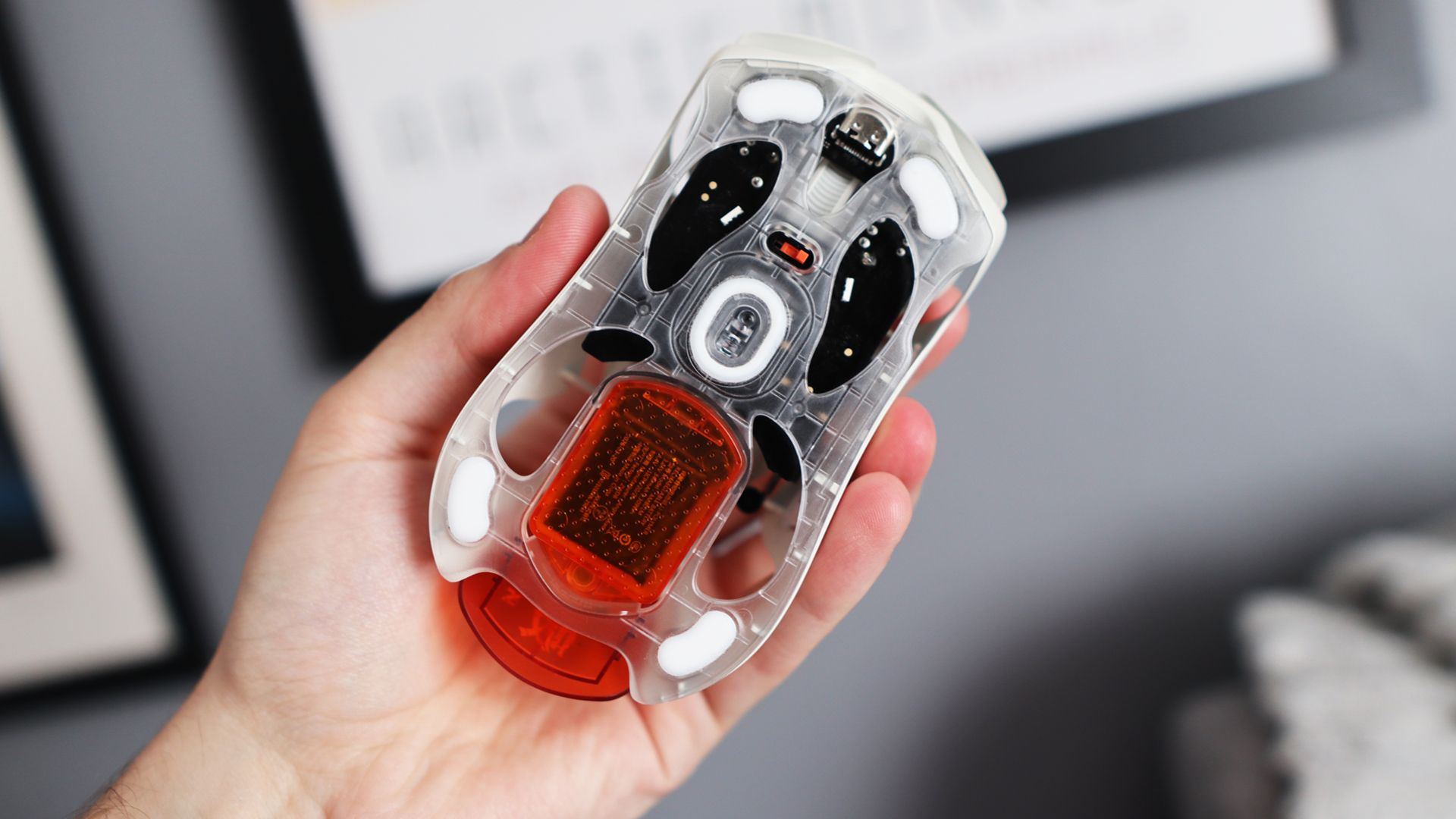 The AngryMiao AM Infinity.97 gaming mouse in hand for testing.