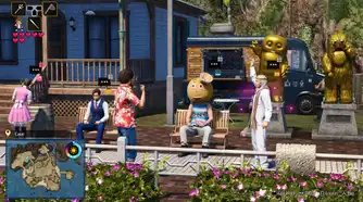 Ichiban Kasuga greets visitors on Dondoko Island, including a man with a literal melon head, in Like a Dragon: Infinite Wealth