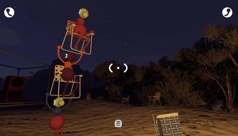 A Big Walk screenshot with a tower of people sitting on chairs.