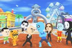 Characters pose by a fountain in Tomodachi Life: Living the Dream.