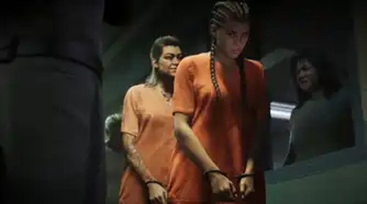 Lucia Camina Wearing an Orange Jumpsuit and Cuffs in Grand Theft Auto 6