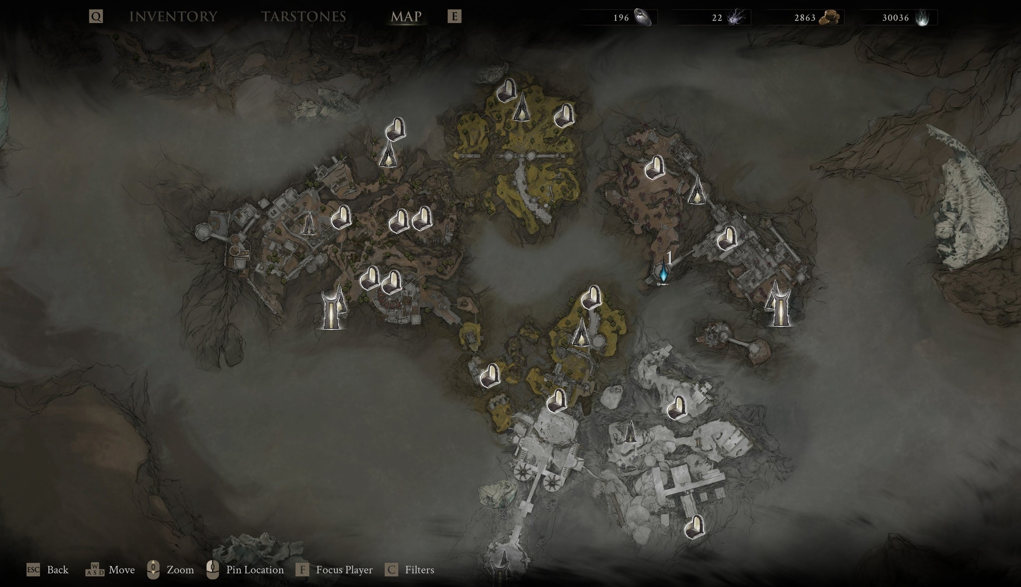 A near-complete world map in Mortal Shell 2.