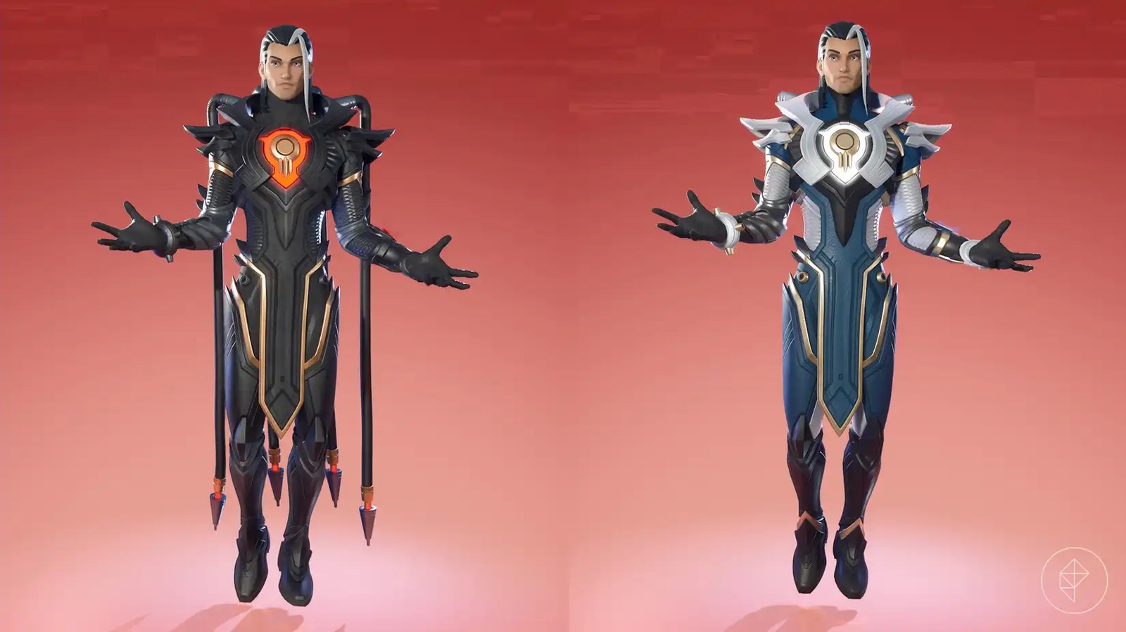 Geno, a robed man with black hair and white streaks, in several robes, in Fortnite