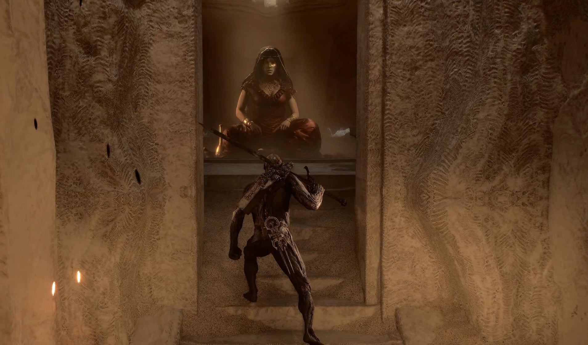 The first encounter with Shell Keeper Zhirelle in Mortal Shell 2.