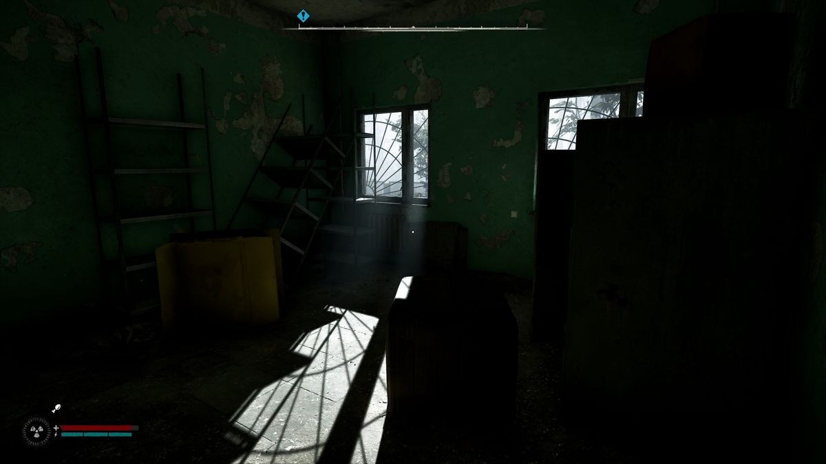 Light and shadow contrasts in Stalker 2 interior.