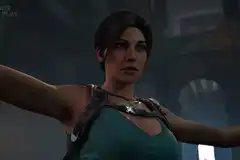 Lara Croft in a standoff in Tomb Raider: Legacy of Atlantis