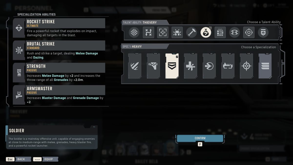 Star Wars Zero Company best talents - Respec menu