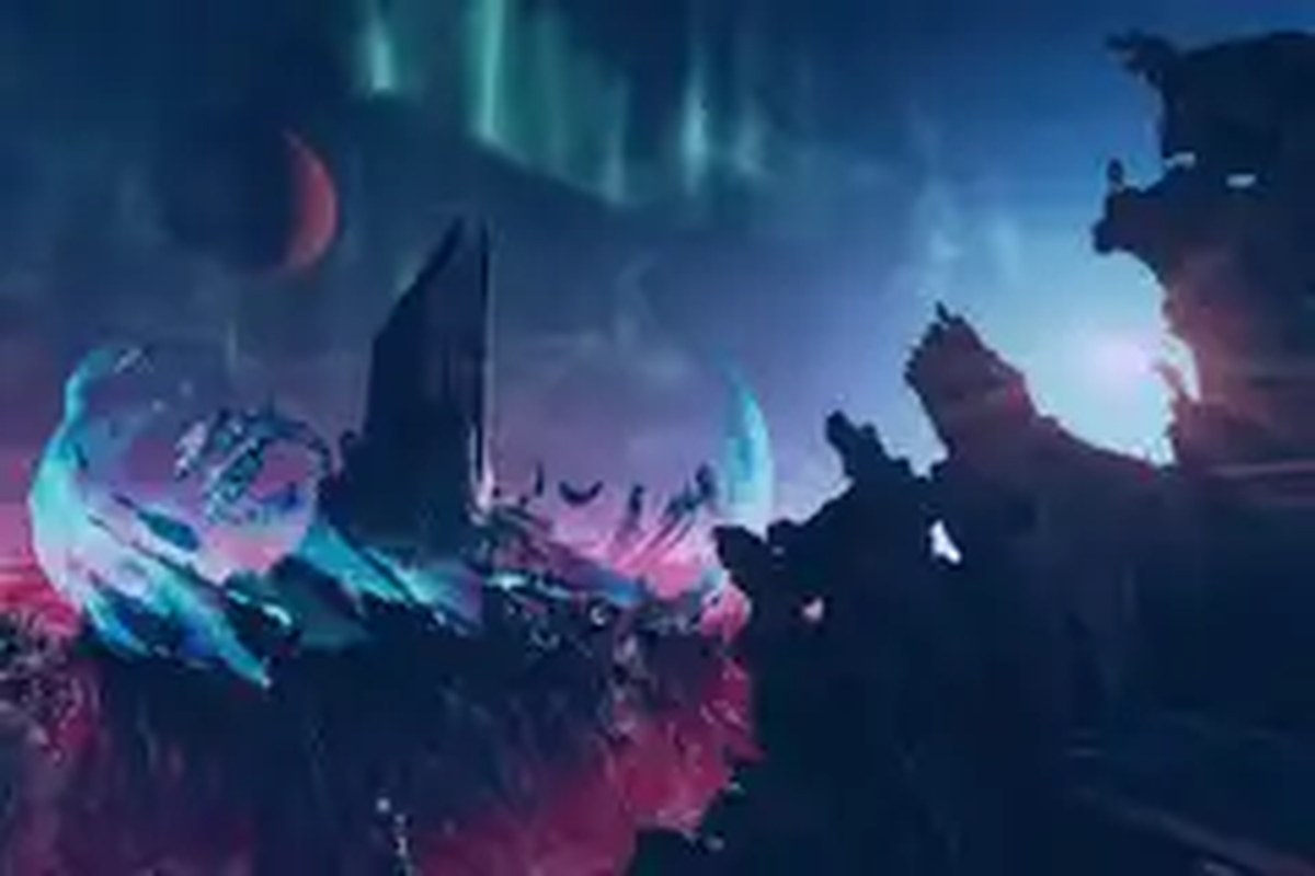 rocky outcroppings amid an alien landscape of purple and blue in Starfield: Shattered Space