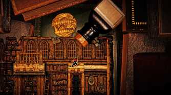The editor moves across a 2D page surrounded by 3D objects in Chronoscript: The Endless End.