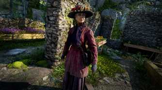 A woman wearing a purple coat in Atomfall.