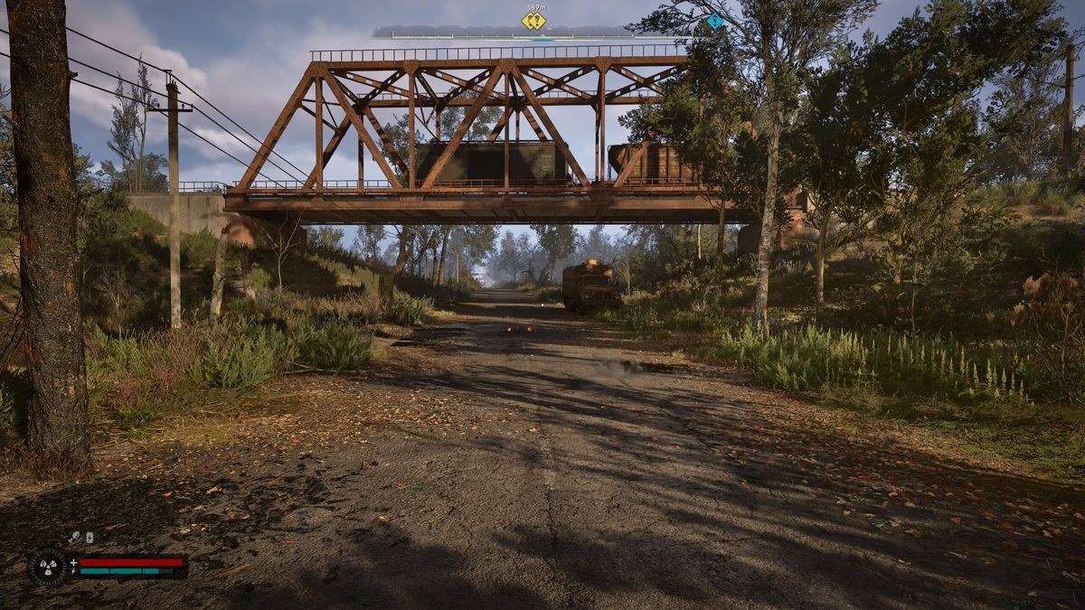 Outdoor natural environment, spanned by a bridge in Stalker 2.