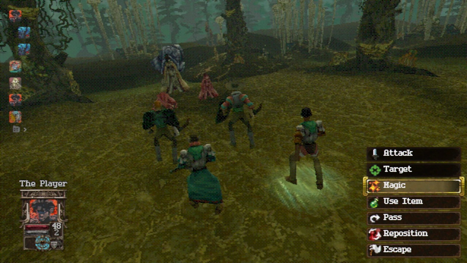 A turn-based combat scene from Entropy.