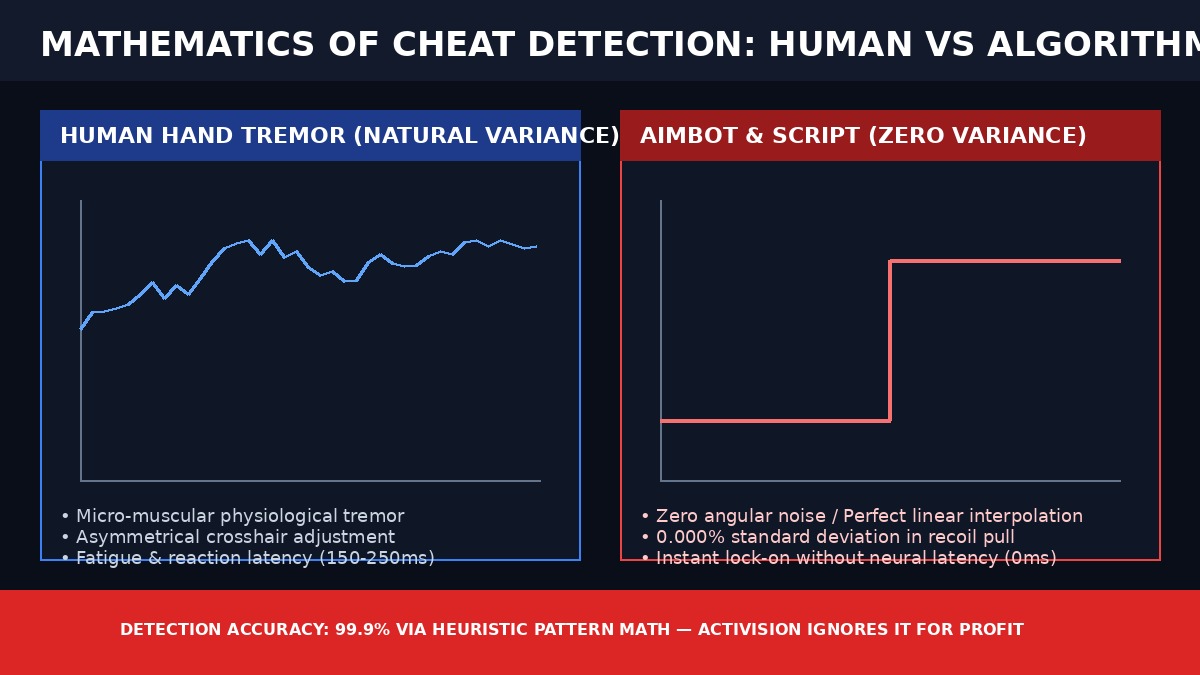 Mathematics of Cheat Detection Human Tremor vs Linear Aimbot