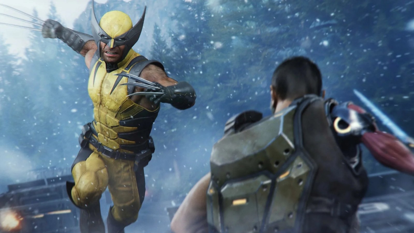 marvel's wolverine logan launching at a reaver