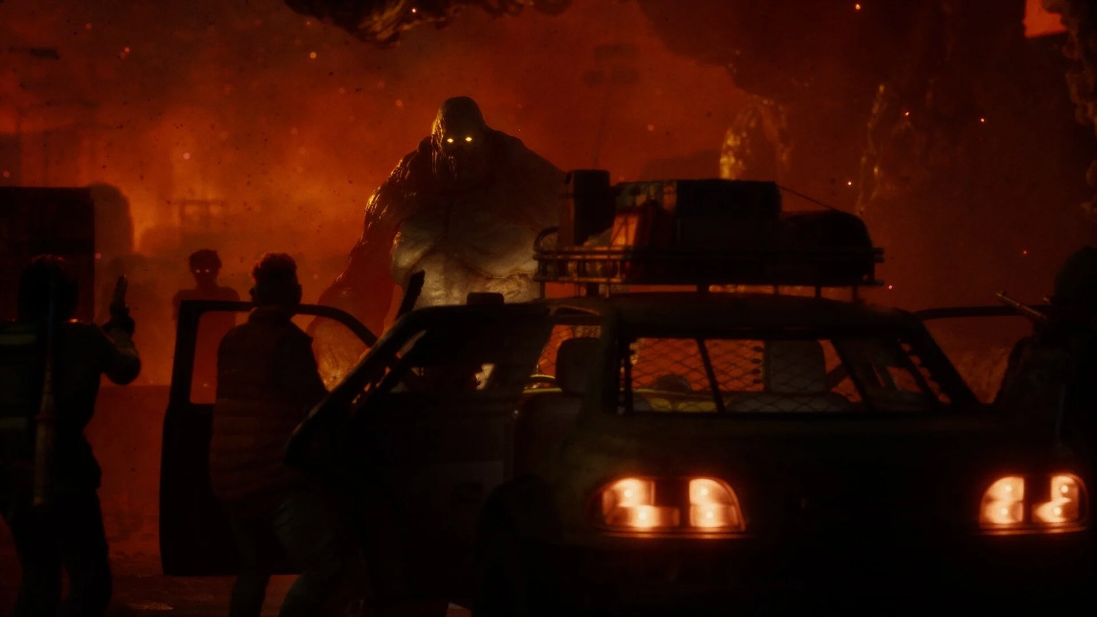 A monster appears in a red smoke.