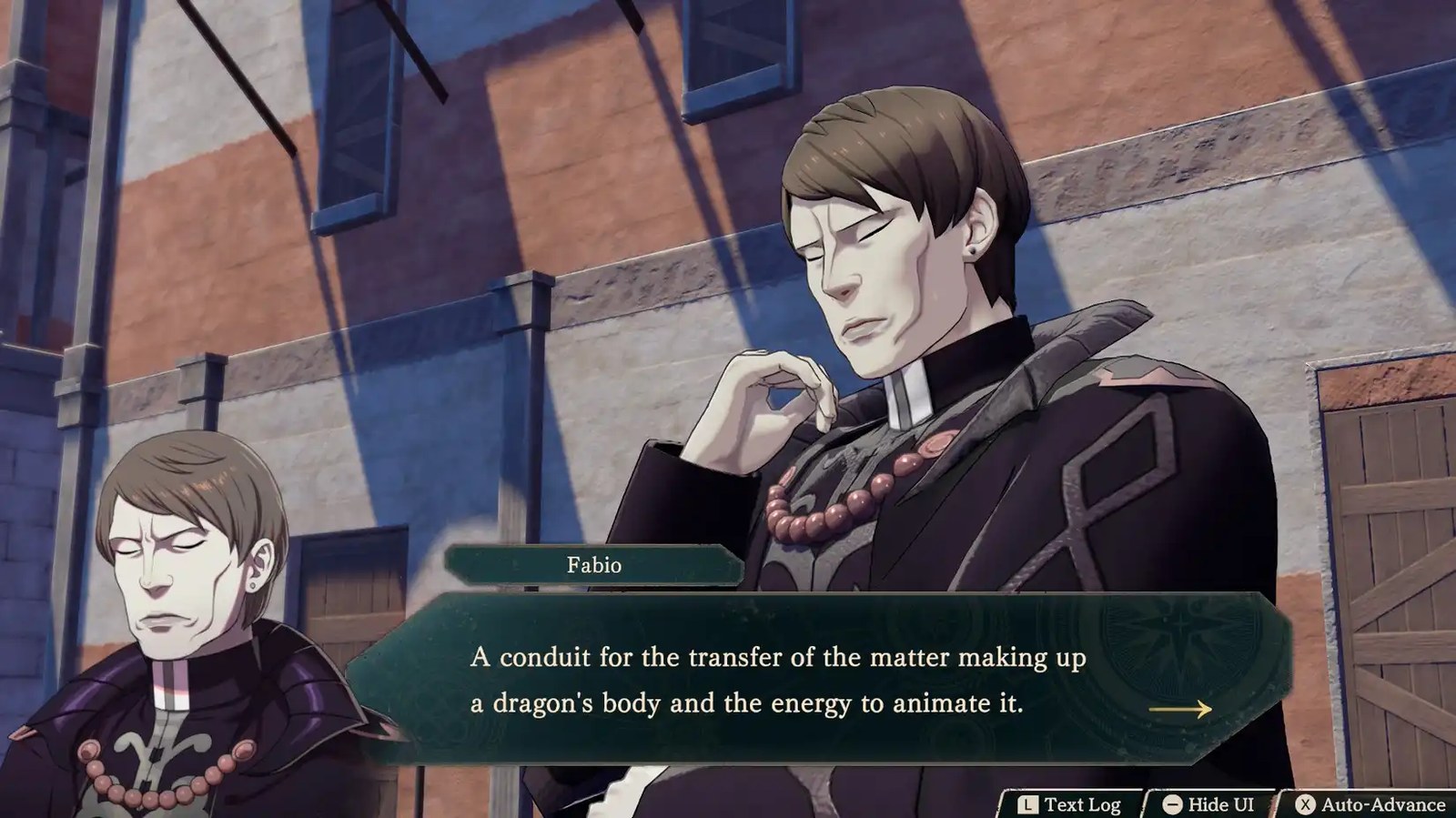 Fabio discussing Crest Stones in Fire Emblem Fortune's Weave