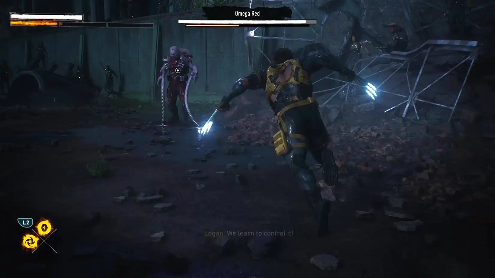 Logan fighting Omega Red in Marvel's Wolverine.