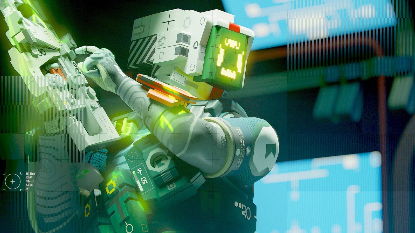 Marathon: Promotional art for Sentinel's UESC-style skin, showing them reloading a weapon over their shoulder.