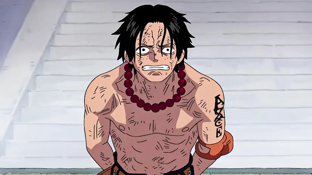Ace looks distressed while being bound in One Piece