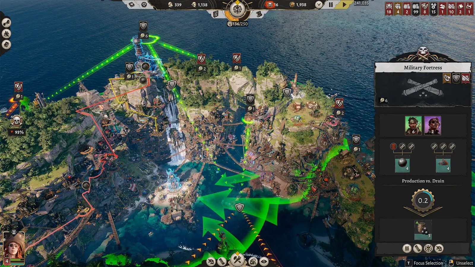 A planning screen in Corsair Cove
