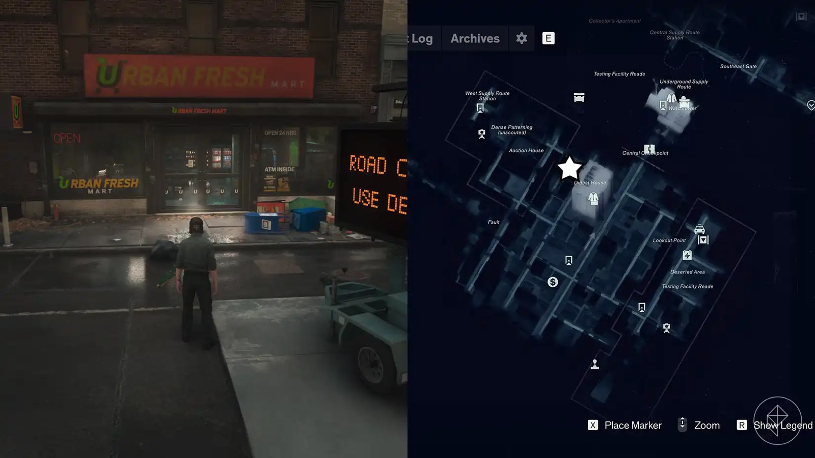 Dylan standing in front of an Urban Fresh Mart in Control Resonant.