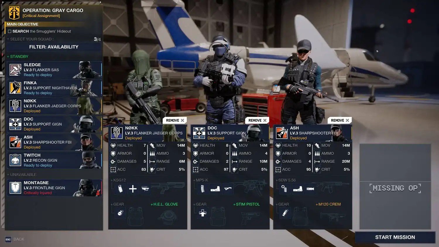The squad select screen in Rainbow Six Tactics.
