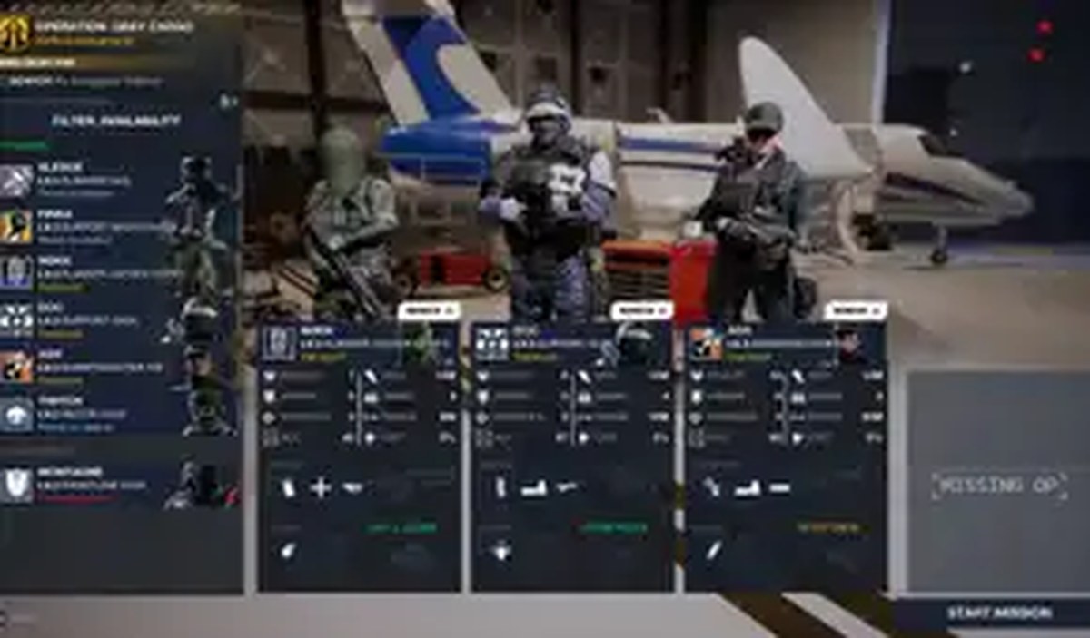 The squad select screen in Rainbow Six Tactics.