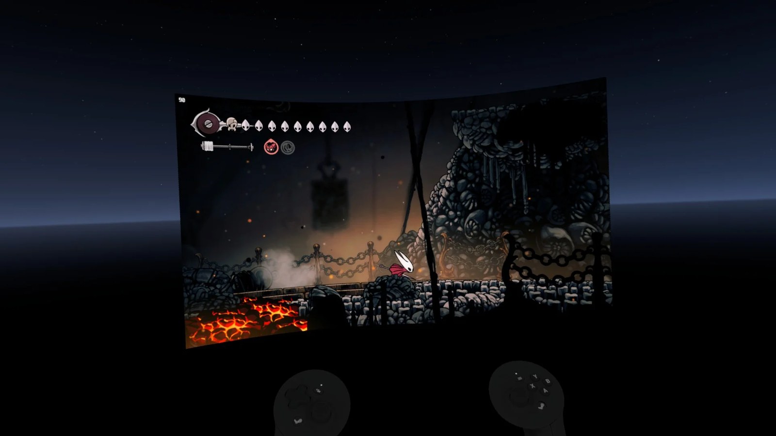 Hollow Knight: Silkson running in theatre mode on the Steam Frame.