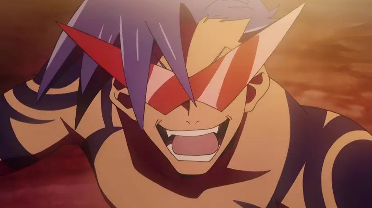 A close up of Kamina looking smug in Gurren Lagann
