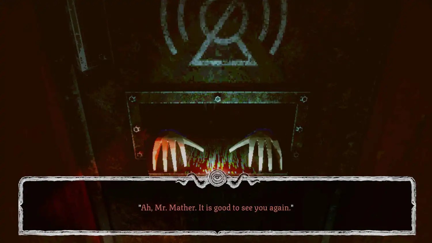 The conductor's hands through a slot in a door in Dreadline Express.