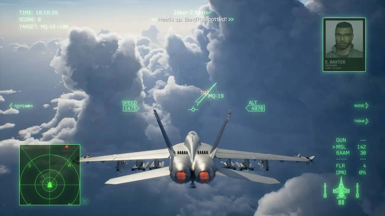 A jet flies towards clouds in Ace Combat 8: Wings of Theve.