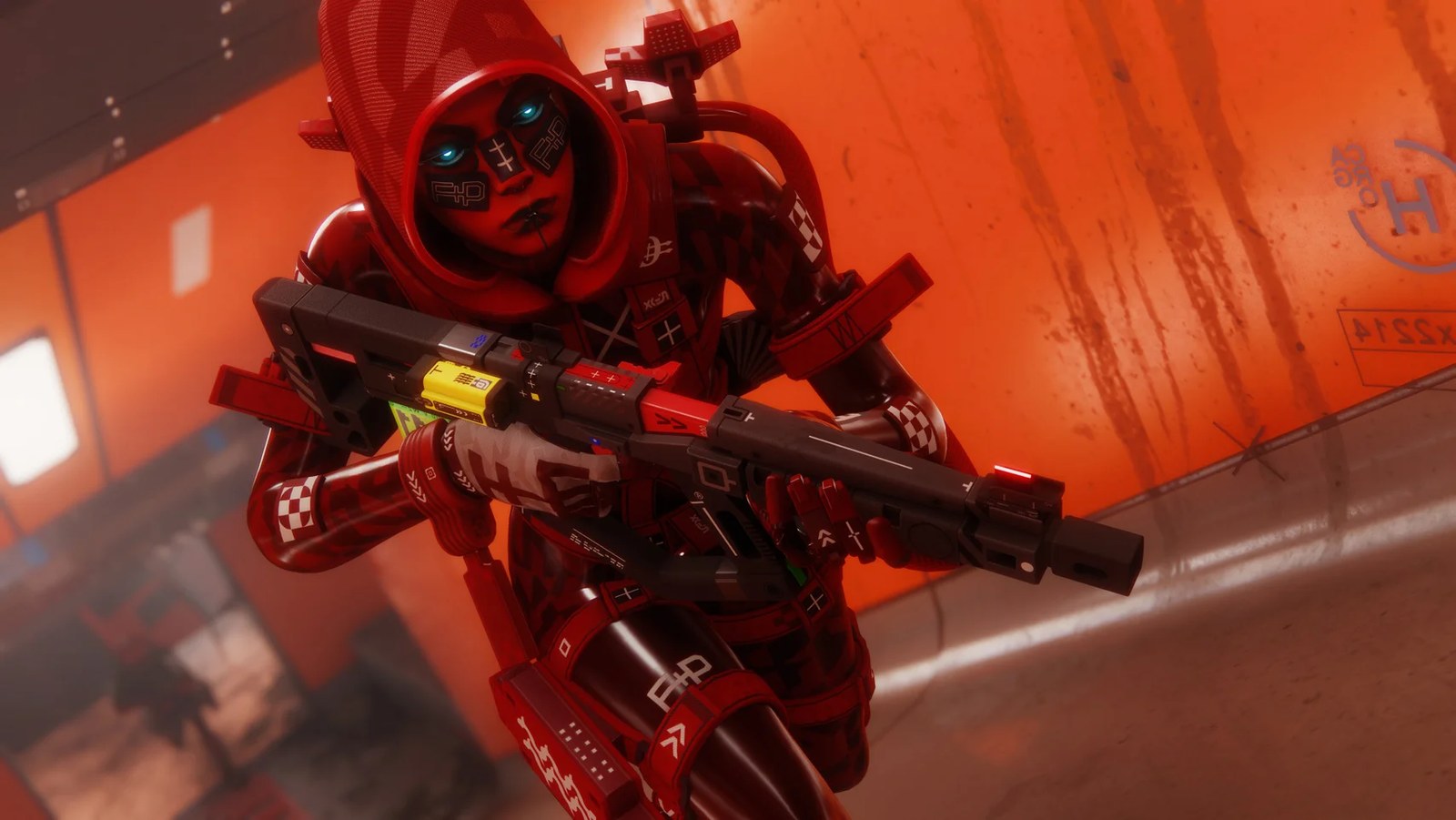 Marathon screenshot showing a player running down a red corridor in its upcoming PvE-focused Symbiosis mode.