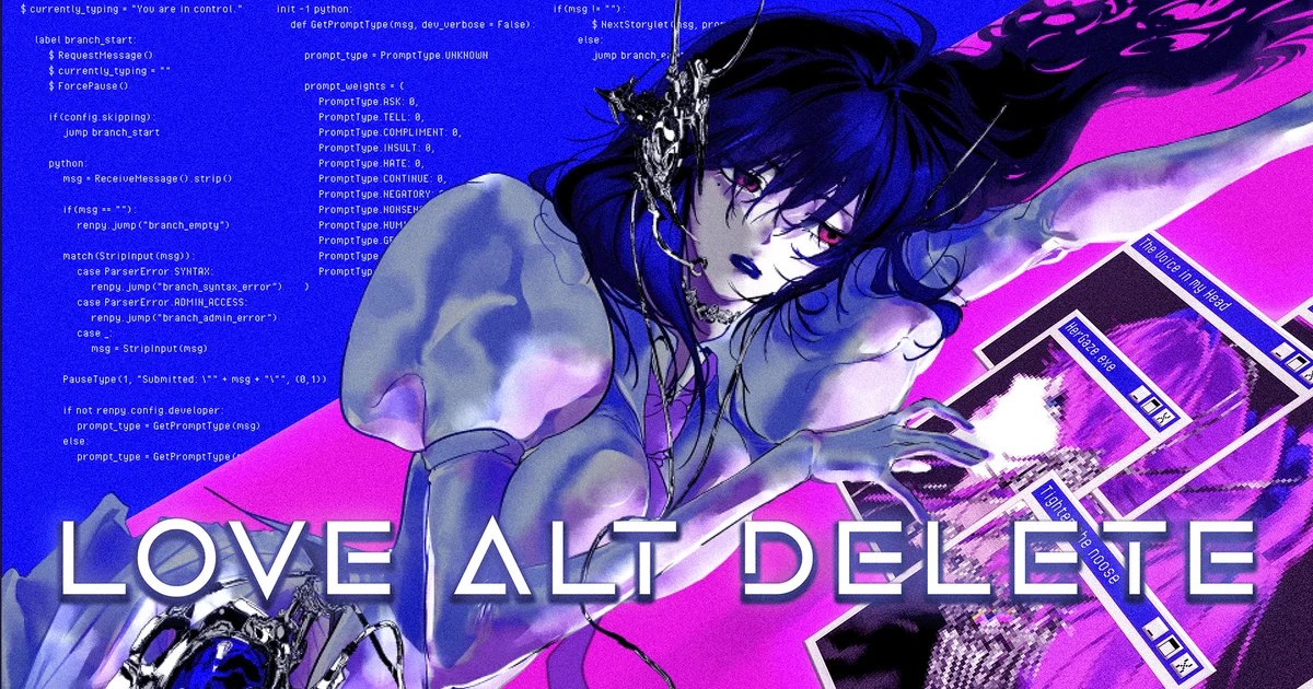 LOVE alt delete is a Y2K horror visual novel where you use one AI chatbot to help you date another that, don't worry, doesn't use the nasty generative stuff
