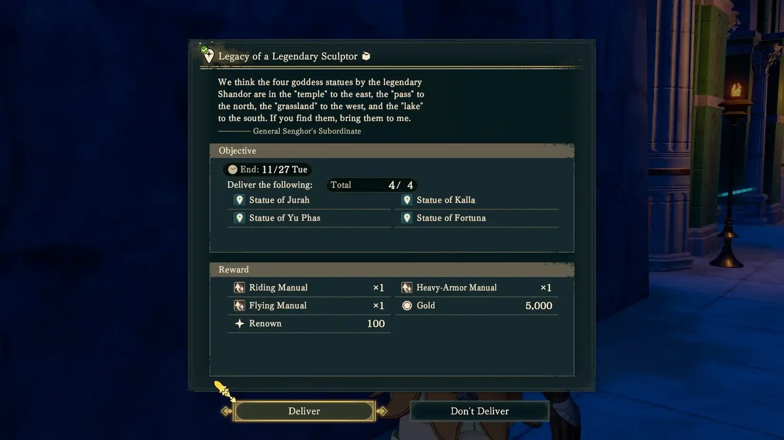 The Legacy of a Legendary Sculptor quest text in Fire Emblem Fortune's Weave