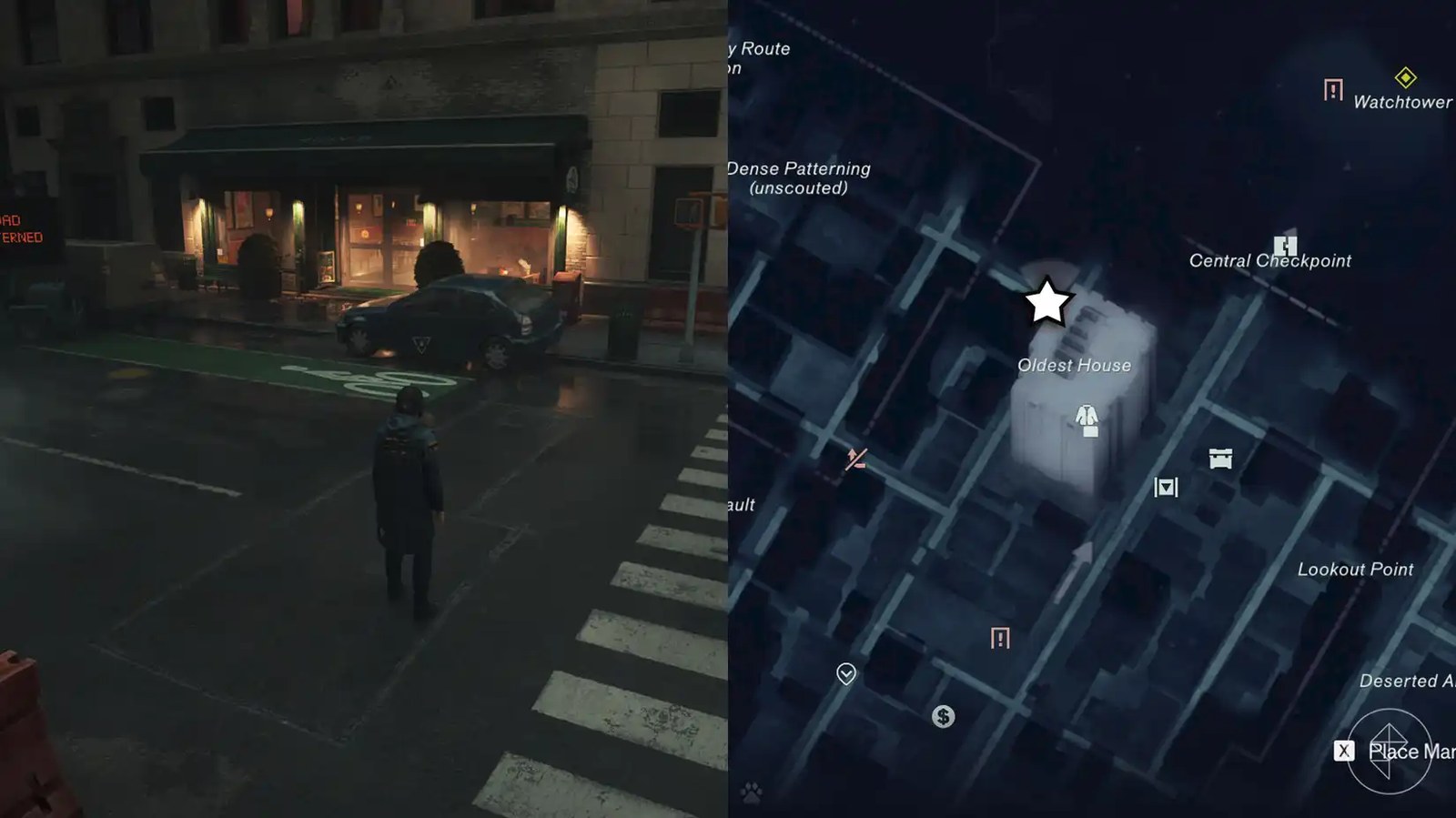A montage using two Control Resonant images showing the Atlantis Coffee Shop and the map