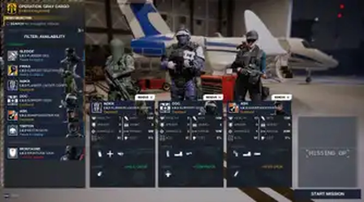 The squad select screen in Rainbow Six Tactics.