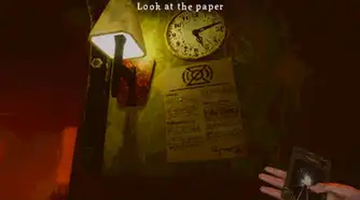A piece of paper beneath a clock on a wall in Dreadline Express.