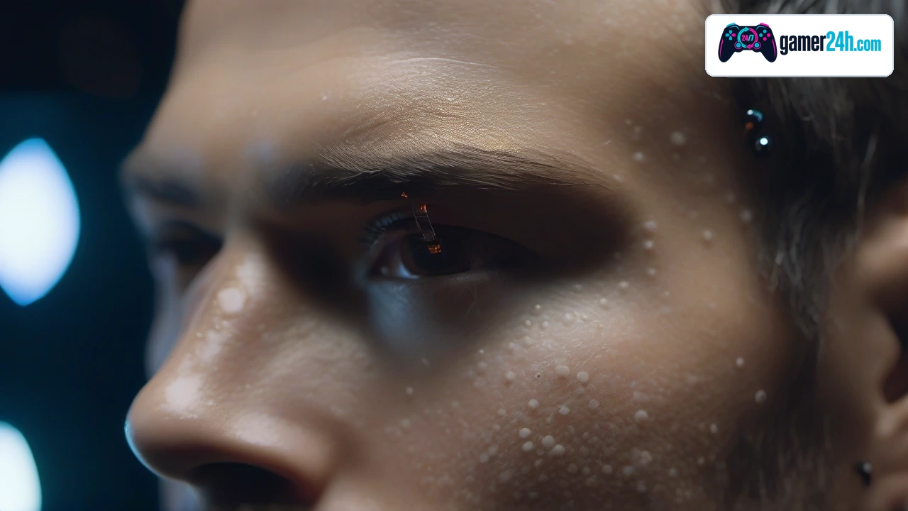 Fechar-up macro of facial performance capture markers and miniature camera boom