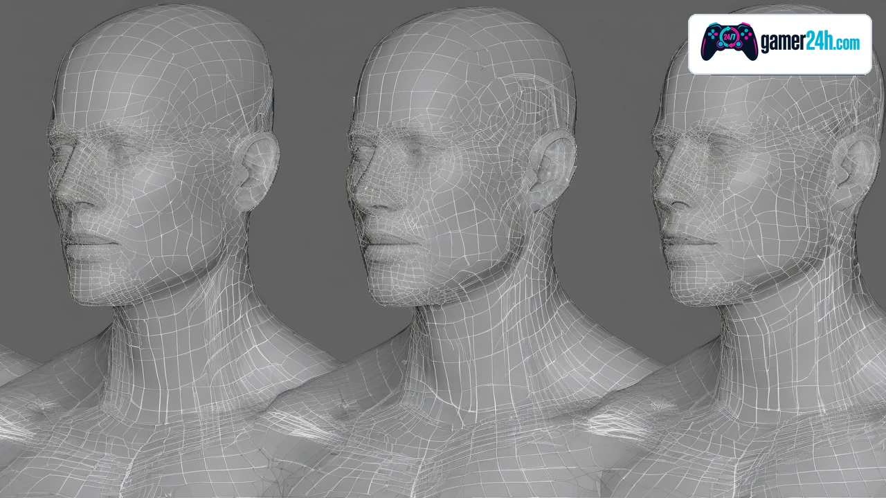 Facial Action Coding System wireframe topology and blendshape deformation breakdown