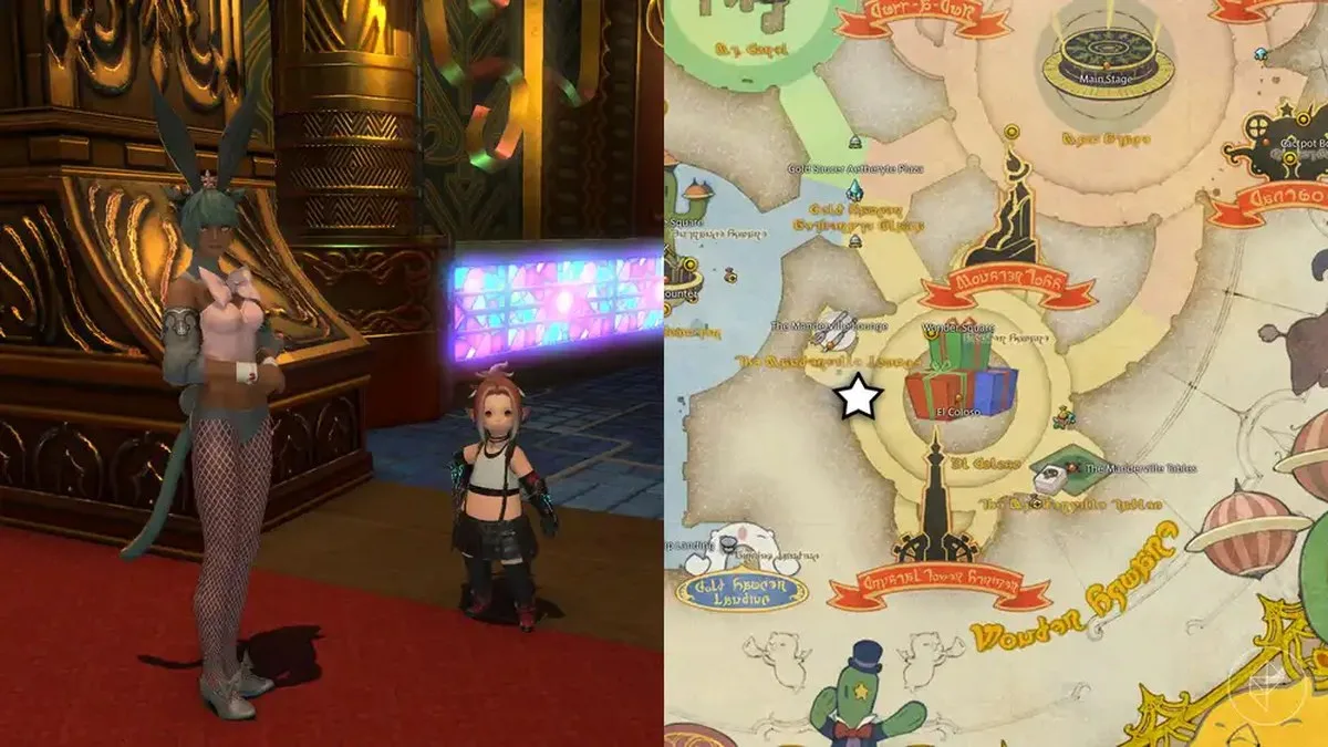 A Final Fantaasy 14 montage showing where to find W'zazanh in Gold Saucer