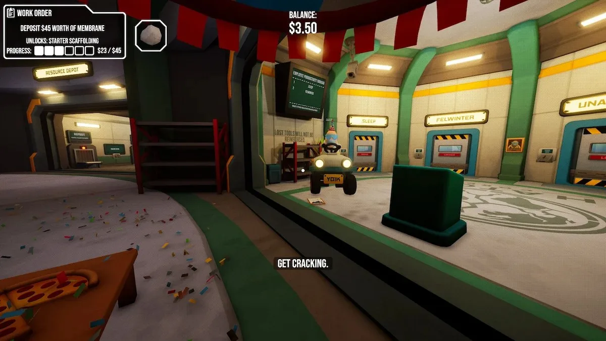 CRACK starting area with pizzas and party hats