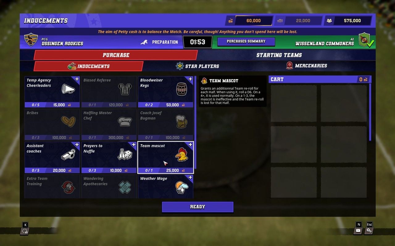 A menu screen from the Warhammer: Blood Bowl playtest beta