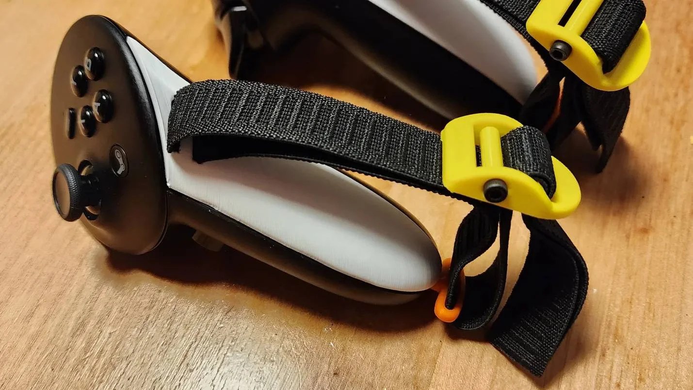 A custom-designed Steam Frame ergonomic strap set.