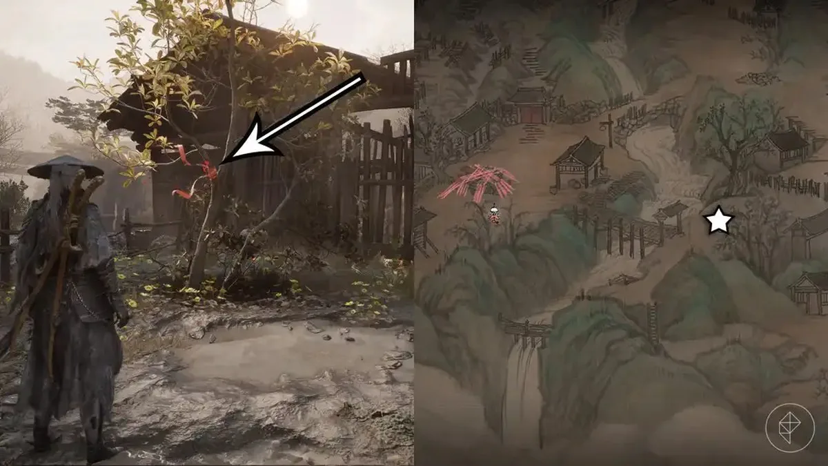 A Phantom Blade Zero montage showing the location of a ribbon in Village of Lu