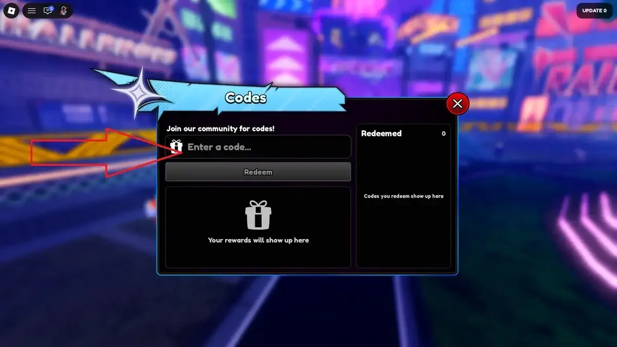Codes redemption menu displayed in Roblox Anime Galaxies.