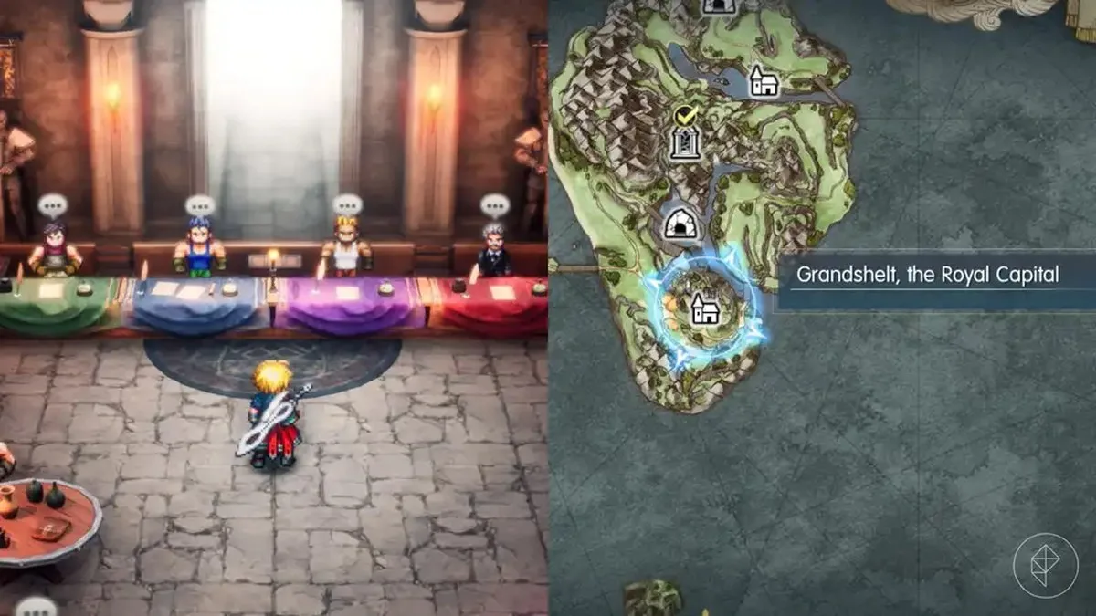Rain stands in front of the colosseum desk in Final Fantasy Resonance.