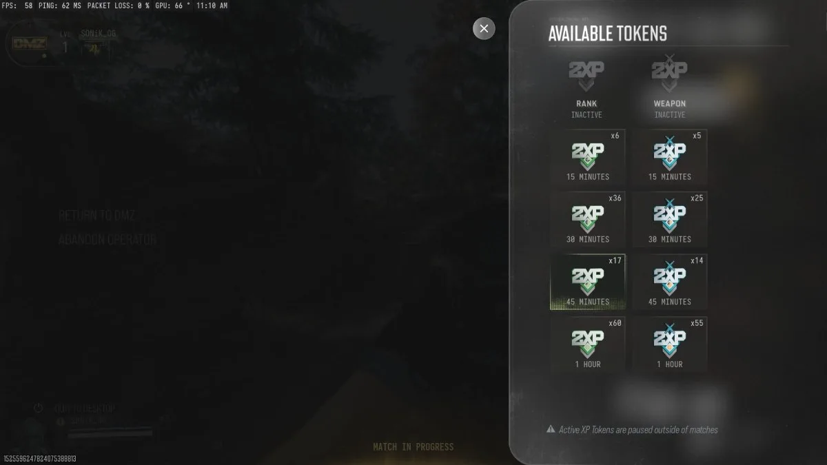 Double XP Tokens in MW4